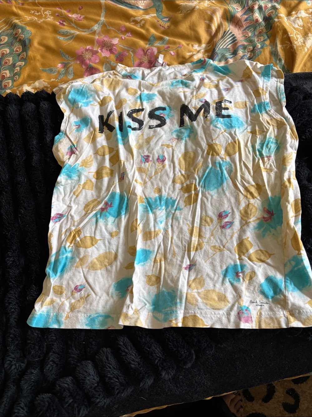 Paul Smith Kids 'Kiss Me' Floral Graphic Tee - White, Teal & Mustard